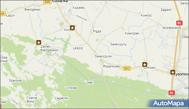 mapa Świerczynki gmina Łysomice, Świerczynki gmina Łysomice na mapie Targeo