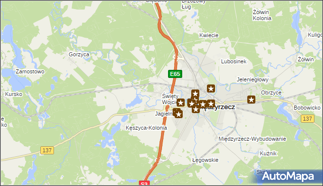 mapa Święty Wojciech gmina Międzyrzecz, Święty Wojciech gmina Międzyrzecz na mapie Targeo