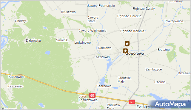 mapa Szczawin gmina Goworowo, Szczawin gmina Goworowo na mapie Targeo