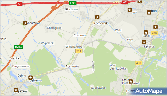 mapa Szreniawa gmina Komorniki, Szreniawa gmina Komorniki na mapie Targeo