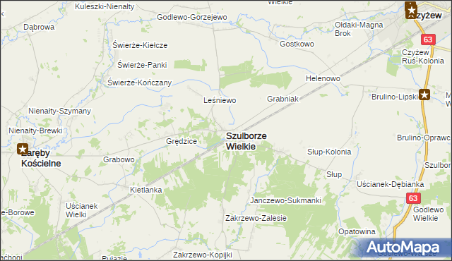 mapa Szulborze Wielkie, Szulborze Wielkie na mapie Targeo