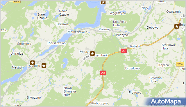 mapa Szymbark gmina Stężyca, Szymbark gmina Stężyca na mapie Targeo