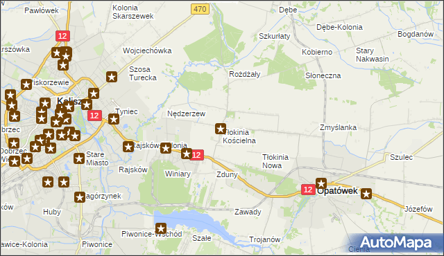 mapa Tłokinia Kościelna, Tłokinia Kościelna na mapie Targeo