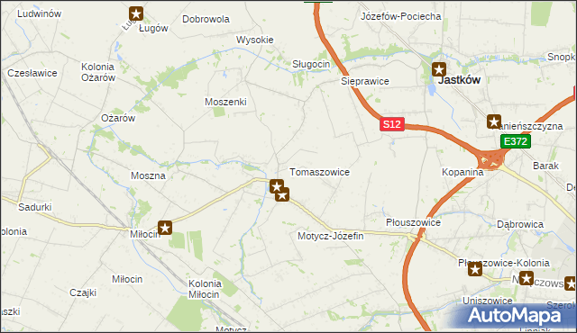 mapa Tomaszowice gmina Jastków, Tomaszowice gmina Jastków na mapie Targeo