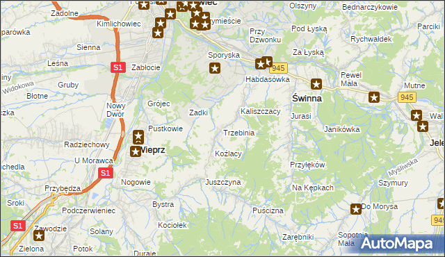 mapa Trzebinia gmina Świnna, Trzebinia gmina Świnna na mapie Targeo
