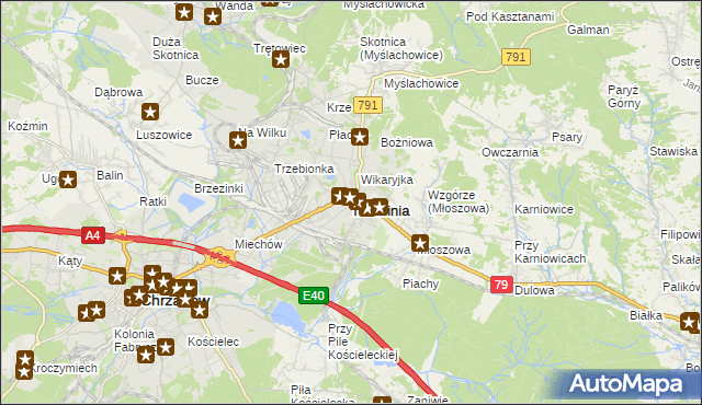 mapa Trzebinia powiat chrzanowski, Trzebinia powiat chrzanowski na mapie Targeo