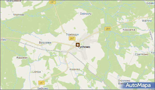 mapa Tychowo powiat białogardzki, Tychowo powiat białogardzki na mapie Targeo