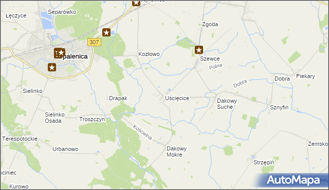 mapa Uścięcice, Uścięcice na mapie Targeo