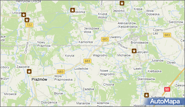 mapa Wągrodno gmina Prażmów, Wągrodno gmina Prażmów na mapie Targeo