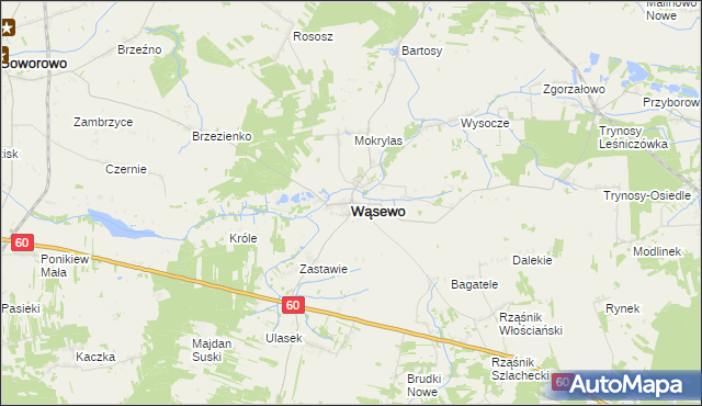 mapa Wąsewo powiat ostrowski, Wąsewo powiat ostrowski na mapie Targeo