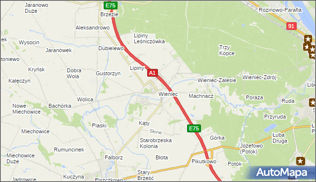 mapa Wieniec gmina Brześć Kujawski, Wieniec gmina Brześć Kujawski na mapie Targeo