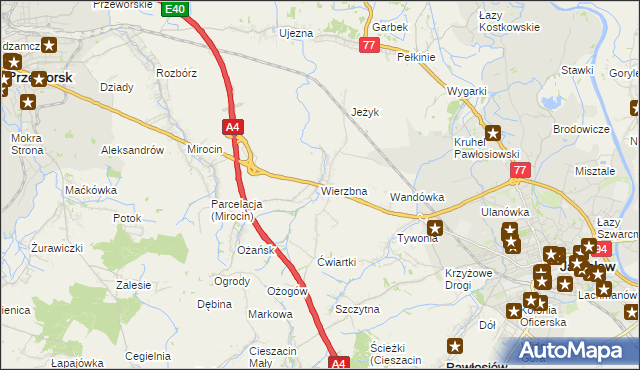 mapa Wierzbna gmina Pawłosiów, Wierzbna gmina Pawłosiów na mapie Targeo
