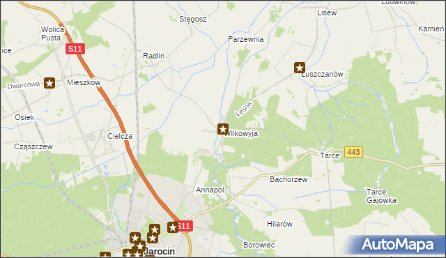 mapa Wilkowyja gmina Jarocin, Wilkowyja gmina Jarocin na mapie Targeo