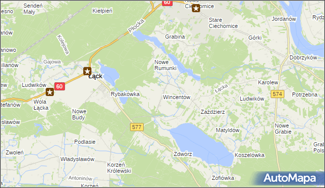 mapa Wincentów gmina Łąck, Wincentów gmina Łąck na mapie Targeo