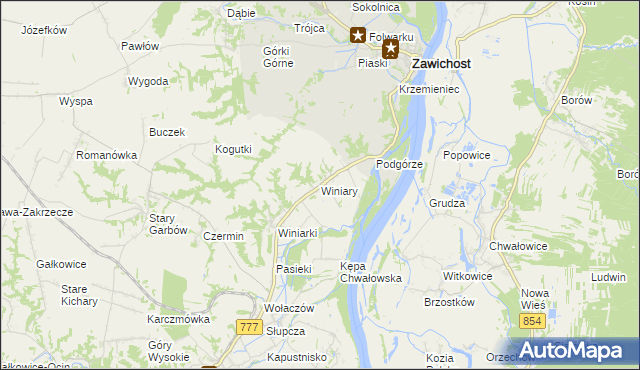 mapa Winiary gmina Dwikozy, Winiary gmina Dwikozy na mapie Targeo