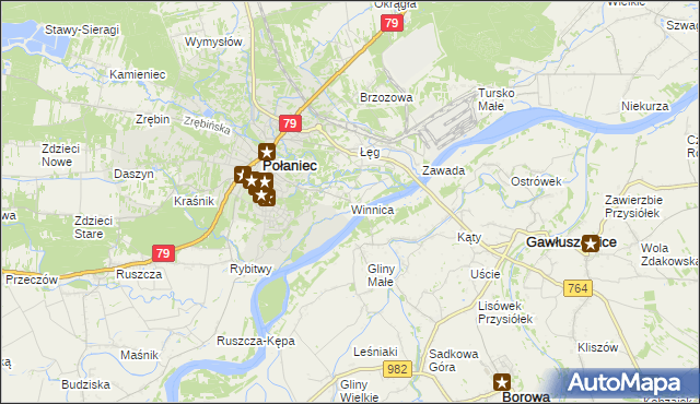 mapa Winnica gmina Połaniec, Winnica gmina Połaniec na mapie Targeo