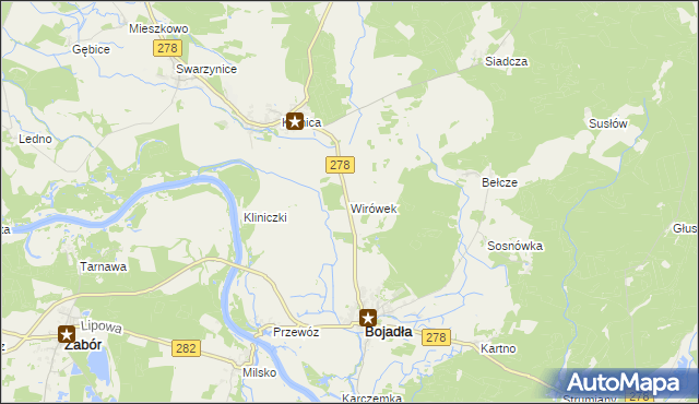 mapa Wirówek gmina Bojadła, Wirówek gmina Bojadła na mapie Targeo