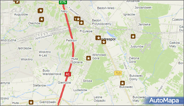 mapa Wiśniowa Góra, Wiśniowa Góra na mapie Targeo