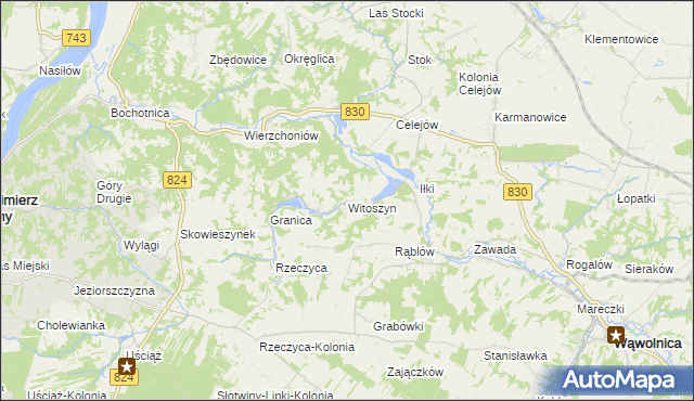 mapa Witoszyn gmina Kazimierz Dolny, Witoszyn gmina Kazimierz Dolny na mapie Targeo