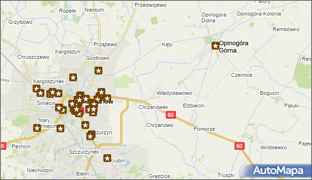 mapa Władysławowo gmina Opinogóra Górna, Władysławowo gmina Opinogóra Górna na mapie Targeo