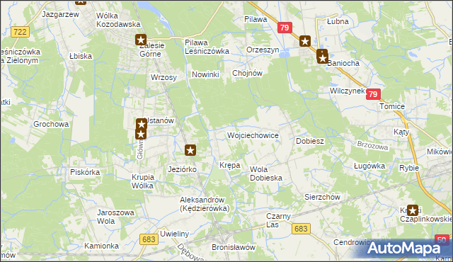 mapa Wojciechowice gmina Góra Kalwaria, Wojciechowice gmina Góra Kalwaria na mapie Targeo