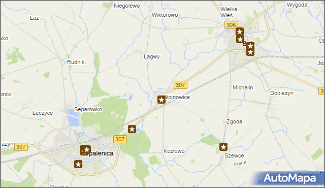 mapa Wojnowice gmina Opalenica, Wojnowice gmina Opalenica na mapie Targeo