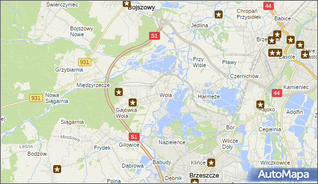 mapa Wola gmina Miedźna, Wola gmina Miedźna na mapie Targeo