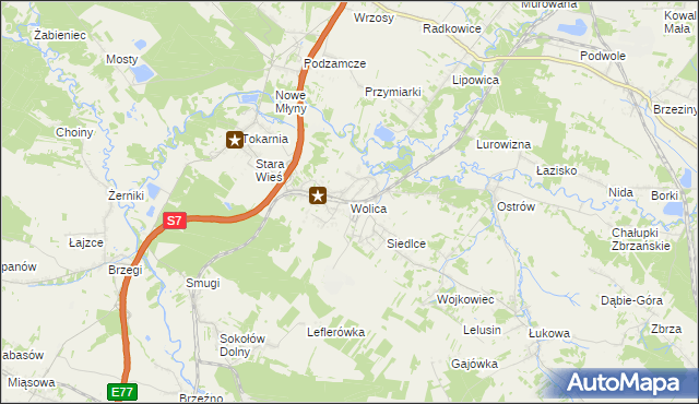 mapa Wolica gmina Chęciny, Wolica gmina Chęciny na mapie Targeo