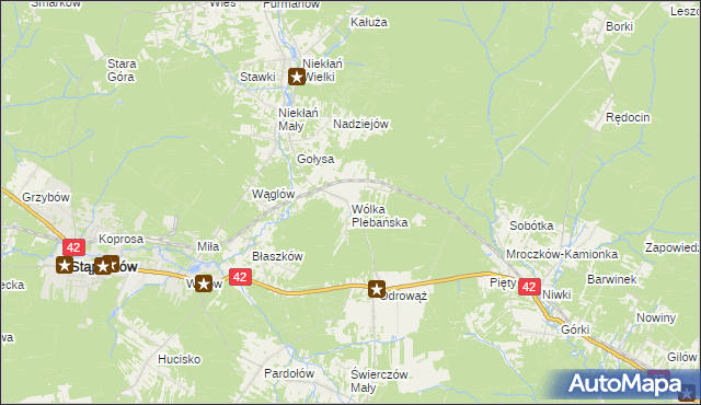 mapa Wólka Plebańska gmina Stąporków, Wólka Plebańska gmina Stąporków na mapie Targeo