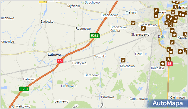 mapa Woźniki gmina Łubowo, Woźniki gmina Łubowo na mapie Targeo