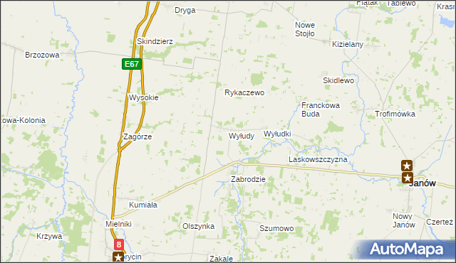 mapa Wyłudy gmina Korycin, Wyłudy gmina Korycin na mapie Targeo