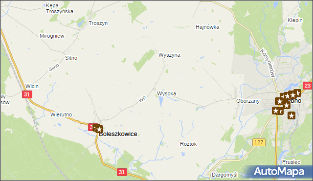 mapa Wysoka gmina Boleszkowice, Wysoka gmina Boleszkowice na mapie Targeo