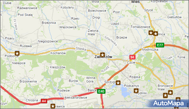 mapa Zabierzów powiat krakowski, Zabierzów powiat krakowski na mapie Targeo