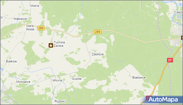 mapa Zabłocie gmina Jasień, Zabłocie gmina Jasień na mapie Targeo