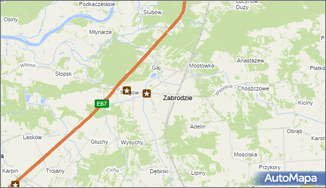 mapa Zabrodzie powiat wyszkowski, Zabrodzie powiat wyszkowski na mapie Targeo