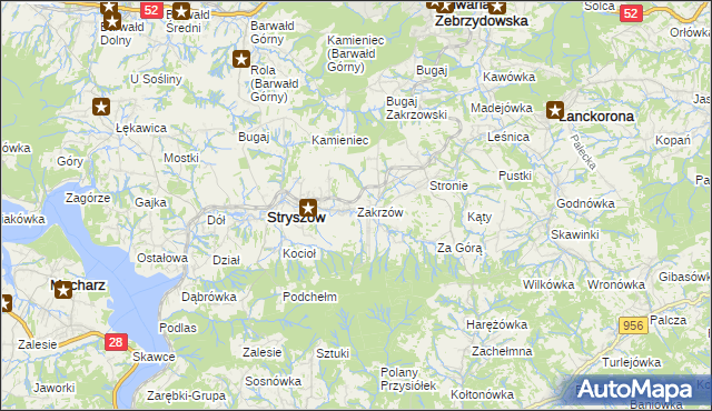 mapa Zakrzów gmina Stryszów, Zakrzów gmina Stryszów na mapie Targeo