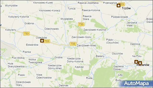 mapa Zakrzówek-Wieś gmina Kazanów, Zakrzówek-Wieś gmina Kazanów na mapie Targeo