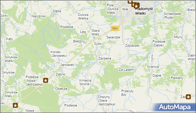 mapa Żarówka gmina Radomyśl Wielki, Żarówka gmina Radomyśl Wielki na mapie Targeo