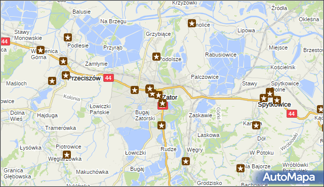 mapa Zator powiat oświęcimski, Zator powiat oświęcimski na mapie Targeo