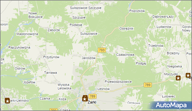 mapa Zawada gmina Żarki, Zawada gmina Żarki na mapie Targeo