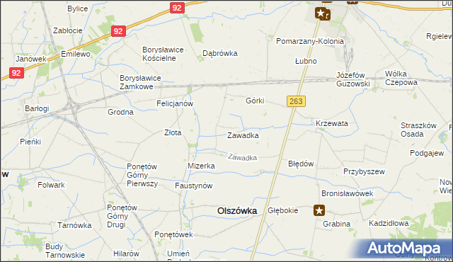 mapa Zawadka gmina Olszówka, Zawadka gmina Olszówka na mapie Targeo