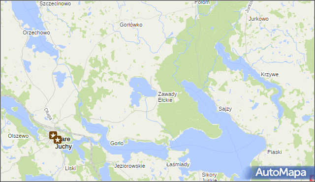 mapa Zawady Ełckie, Zawady Ełckie na mapie Targeo