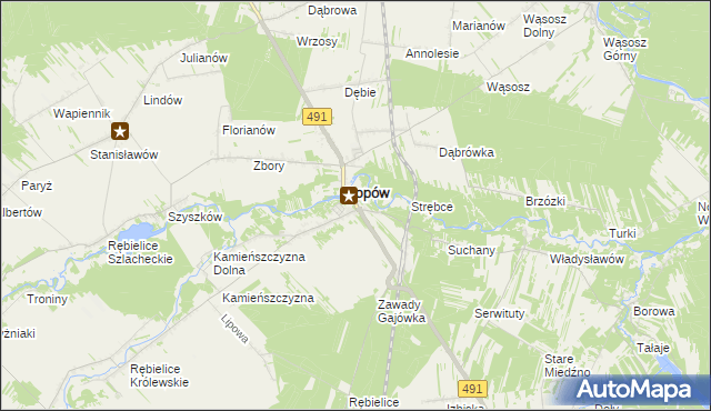 mapa Zawady gmina Popów, Zawady gmina Popów na mapie Targeo