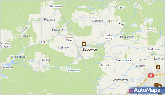 mapa Zębowice powiat oleski, Zębowice powiat oleski na mapie Targeo