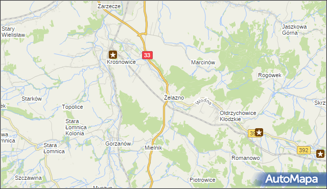 mapa Żelazno gmina Kłodzko, Żelazno gmina Kłodzko na mapie Targeo