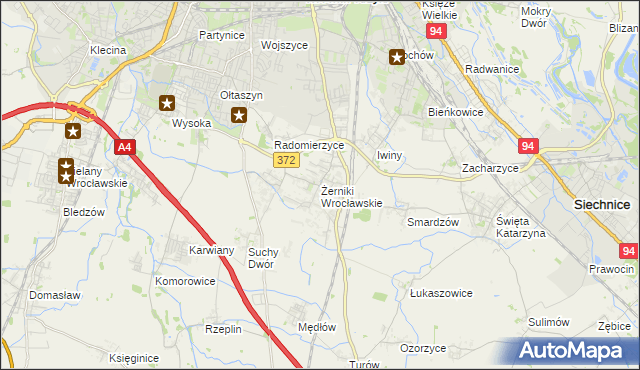 mapa Żerniki Wrocławskie, Żerniki Wrocławskie na mapie Targeo