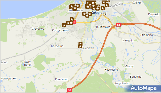 mapa Zieleniewo gmina Kołobrzeg, Zieleniewo gmina Kołobrzeg na mapie Targeo