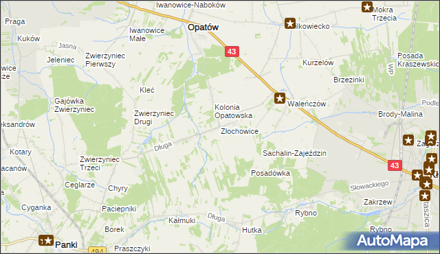 mapa Złochowice, Złochowice na mapie Targeo