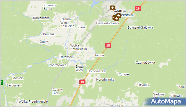 mapa Złotoria gmina Czarna Białostocka, Złotoria gmina Czarna Białostocka na mapie Targeo