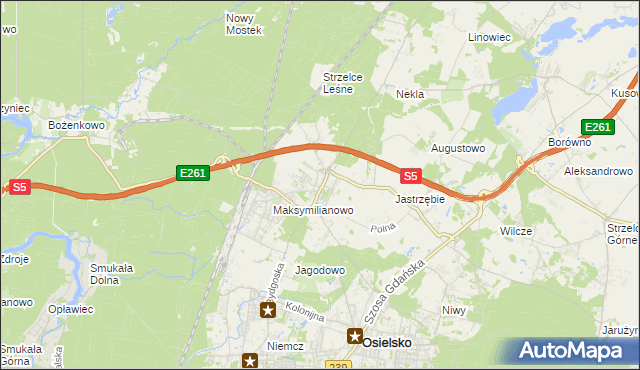 mapa Żołędowo gmina Osielsko, Żołędowo gmina Osielsko na mapie Targeo